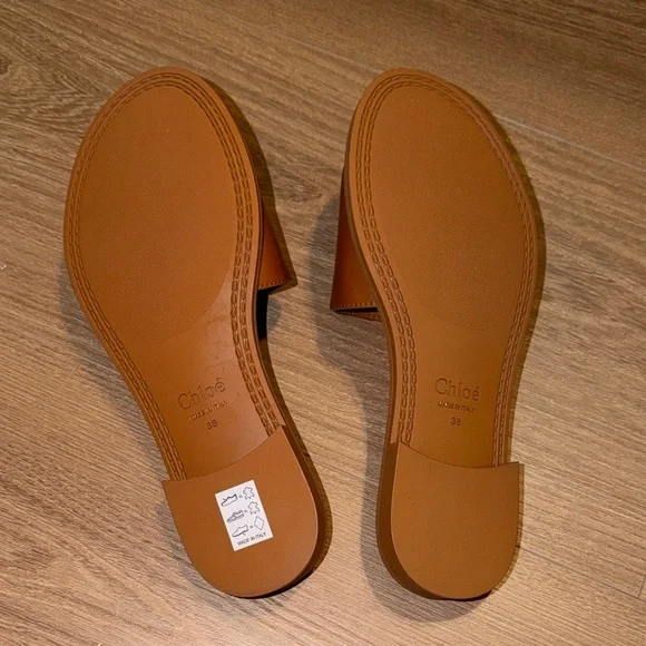 Chloe Tan Leather Slide Sandals - Picture 4 of 6